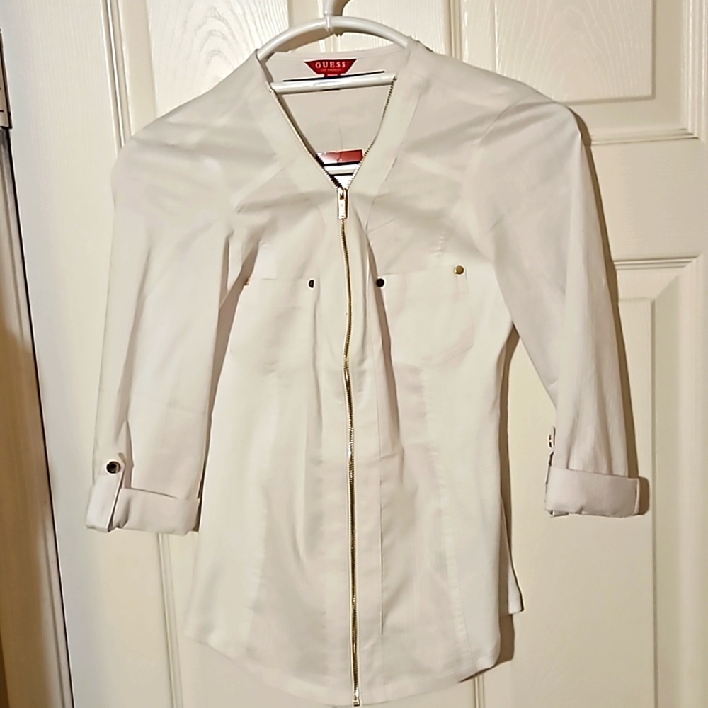 White zip up blouse